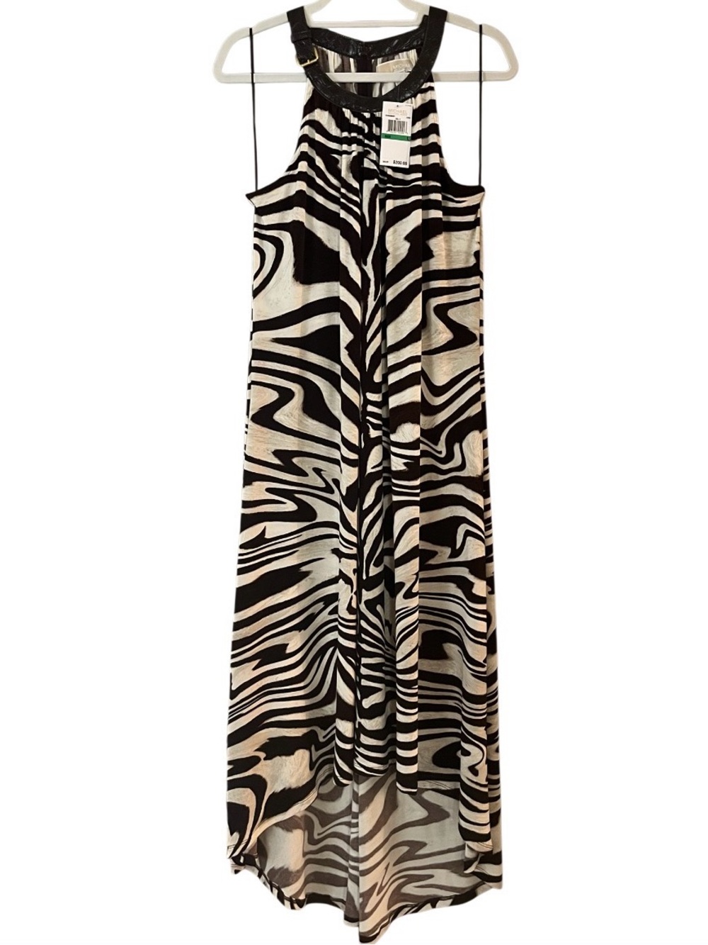 MICHAEL Michael Kors Black and Cream Halter-Style Zebra Print Maxi Dress